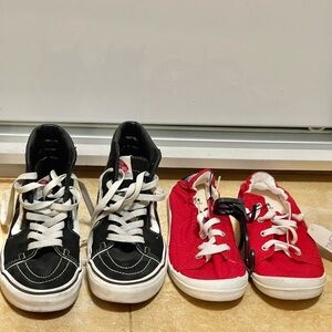 Lot Of 2 VANS /time Tru Skateboard Shoes/ Sneakers Women’s Size 7/ 6 Black Red